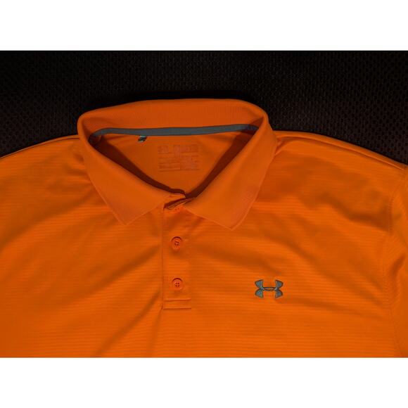 Under Armour Polo Shirt Mens XL Orange Loose Fit Golf Athletic Performance Logo - Picture 4 of 7